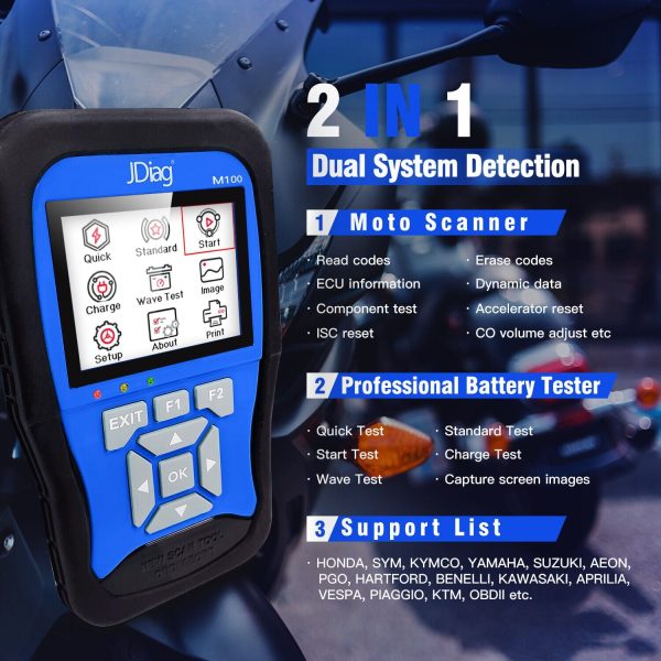 JDiag M100 Motorcycle Diagnostic Tool, battery tester for motorcycle, Handheld Motorcycle Auto Scanner - Image 3