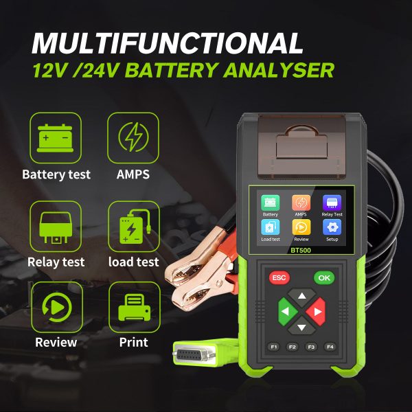 Topdiag BT500 Car Battery Tester 20-2000CCA 12V 24V Leakage Detect Load Relay Test Auto Battery Analyzer Automotive Battery Tool - Image 3