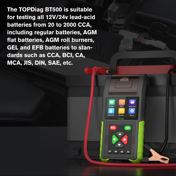 Topdiag BT500 Car Battery Tester 20-2000CCA 12V 24V Leakage Detect Load Relay Test Auto Battery Analyzer Automotive Battery Tool - Image 4