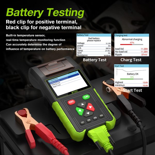 Topdiag BT500 Car Battery Tester 20-2000CCA 12V 24V Leakage Detect Load Relay Test Auto Battery Analyzer Automotive Battery Tool - Image 5