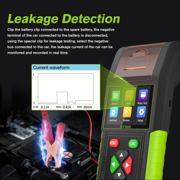 Topdiag BT500 Car Battery Tester 20-2000CCA 12V 24V Leakage Detect Load Relay Test Auto Battery Analyzer Automotive Battery Tool - Image 6