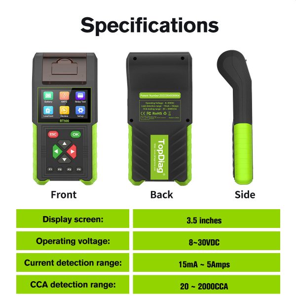 Topdiag BT500 Car Battery Tester 20-2000CCA 12V 24V Leakage Detect Load Relay Test Auto Battery Analyzer Automotive Battery Tool - Image 2