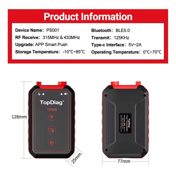 TopDiag PS001 Car TPMS Diagnostic Service Tool Activate Relearn Sensors Program TPMS OBDII Kit Tire Pressure Matching Instrument - Image 5