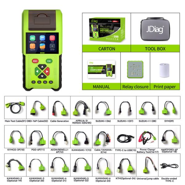 JDiag M200 Motorcycle obd 2 scanner, Motorcycle system diagnostic & battery tester, WiFi 2.4GHz, Injector Test/Clean/Signal Detection, Relay Test - Image 14