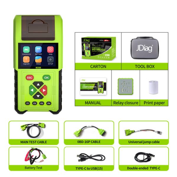 JDiag M200 Motorcycle obd 2 scanner, Motorcycle system diagnostic & battery tester, WiFi 2.4GHz, Injector Test/Clean/Signal Detection, Relay Test - Image 12