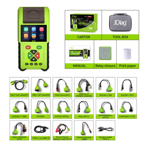 JDiag M200 Motorcycle obd 2 scanner, Motorcycle system diagnostic & battery tester, WiFi 2.4GHz, Injector Test/Clean/Signal Detection, Relay Test - Image 13