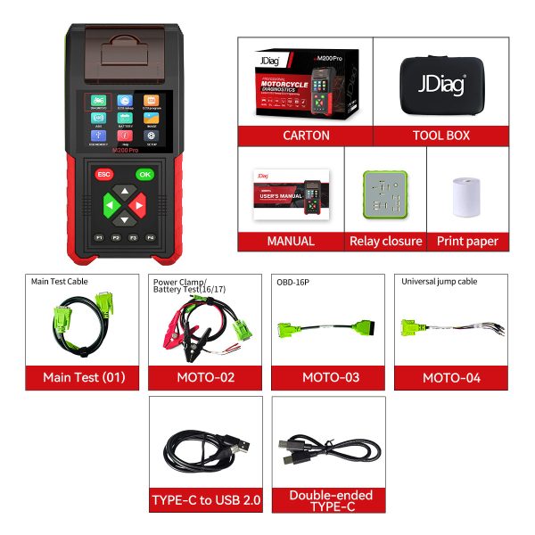 JDiag M200 Pro Diagnostic Scanner with Honda ECU Remap Universal Motorcycle Scanner Battery Tester ABS System Test Fault Codes - Image 10