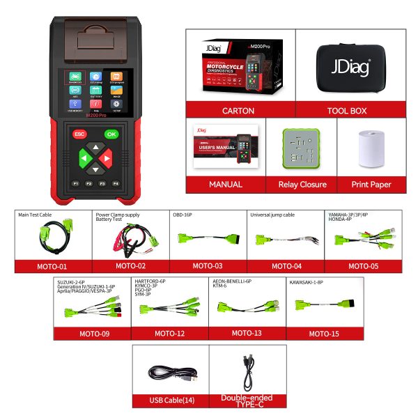 JDiag M200 Pro Diagnostic Scanner with Honda ECU Remap Universal Motorcycle Scanner Battery Tester ABS System Test Fault Codes - Image 11