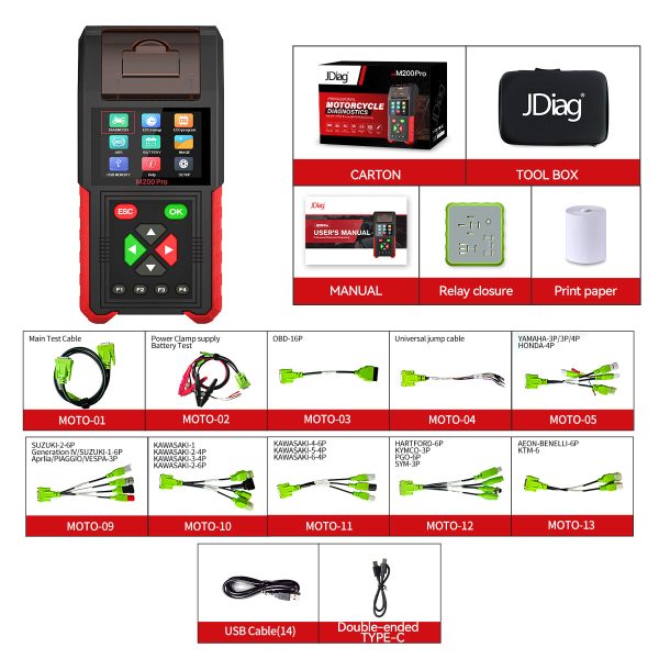 JDiag M200 Pro Diagnostic Scanner with Honda ECU Remap Universal Motorcycle Scanner Battery Tester ABS System Test Fault Codes - Image 12
