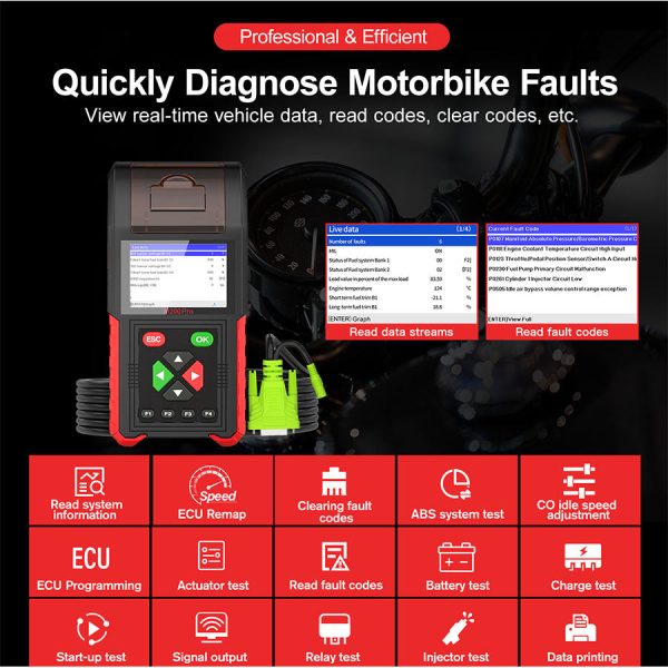 JDiag M200 Pro Diagnostic Scanner with Honda ECU Remap Universal Motorcycle Scanner Battery Tester ABS System Test Fault Codes - Image 4