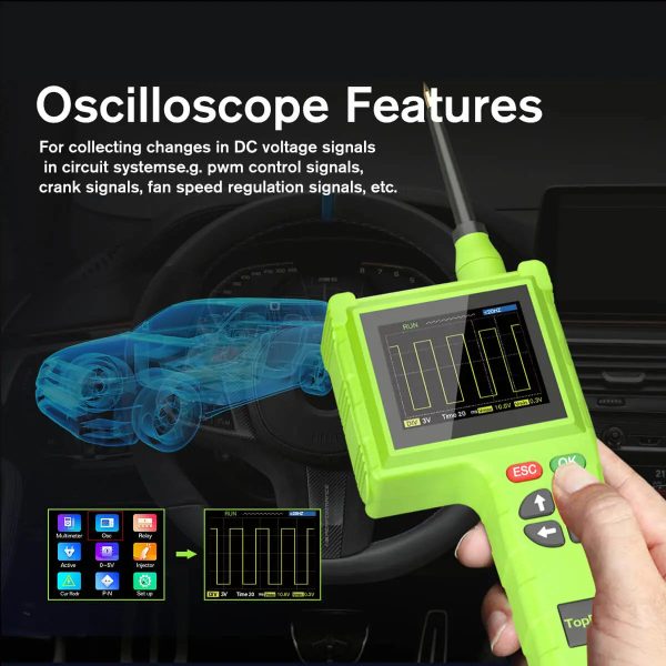 Topdiag P200 Pro Power Circuit Probe Tester Multimeter Oscilloscope Leakage Car Circuit Analyzer 9V-48V Injector Tester - Image 10