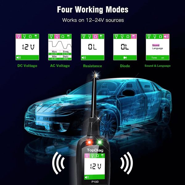 TopDiag P100 Automotive Circuit Tester, Power Probe,12V 24V, AC DC Digital Voltage Tester - Image 4