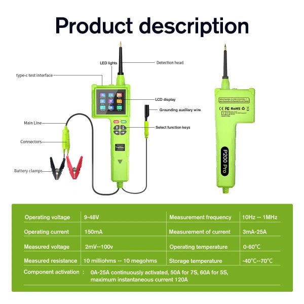 Topdiag P200 Pro Power Circuit Probe Tester Multimeter Oscilloscope Leakage Car Circuit Analyzer 9V-48V Injector Tester - Image 13